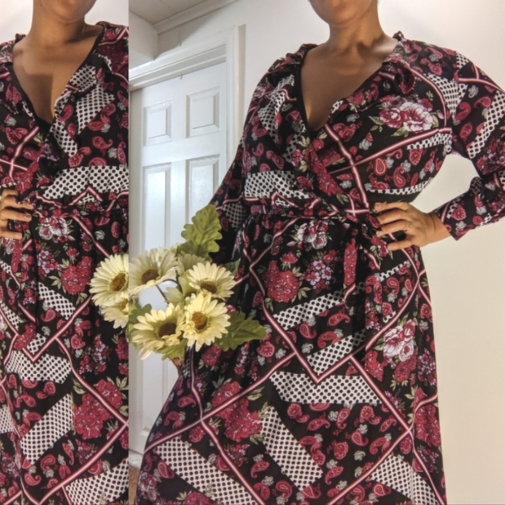 Size 14/16, Ashley Stewart Faux Wrap dress- floral paisley print , 1X